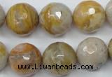 CAG1835 15.5 inches 16mm faceted round bamboo leaf agate beads