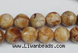 CAG1888 15.5 inches 12mm faceted round lemon crazy lace agate beads