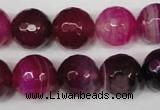 CAG2089 15.5 inches 14mm faceted round fuchsia line agate beads