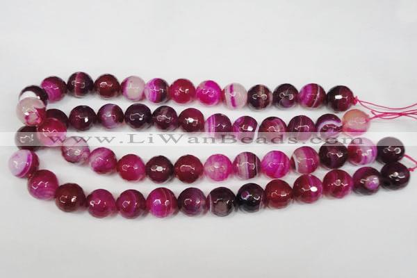 CAG2089 15.5 inches 14mm faceted round fuchsia line agate beads