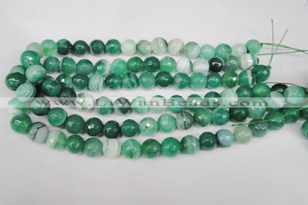 CAG2116 15.5 inches 14mm faceted round green line agate beads