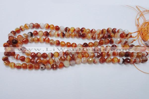 CAG2702 15.5 inches 8mm faceted round red line agate beads