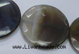 CAG2727 15.5 inches 35mm faceted coin grey line agate beads