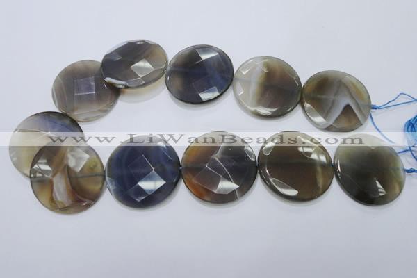 CAG2727 15.5 inches 35mm faceted coin grey line agate beads