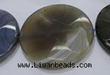 CAG2728 15.5 inches 40mm faceted coin grey line agate beads