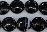 CAG2909 15.5 inches 16mm flat round black line agate beads