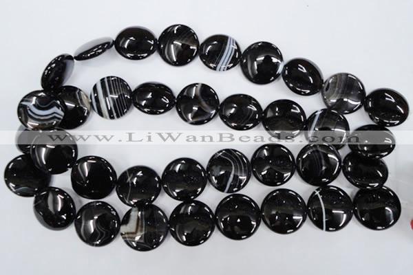 CAG2912 15.5 inches 22mm flat round black line agate beads