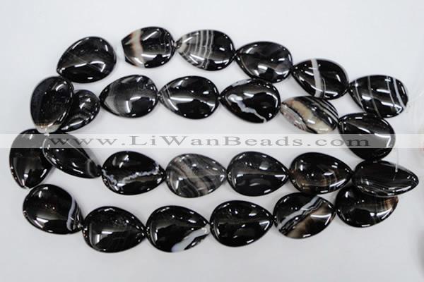 CAG2929 15.5 inches 22*30mm flat teardrop black line agate beads