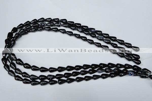 CAG2961 15.5 inches 6*10mm teardrop black line agate beads