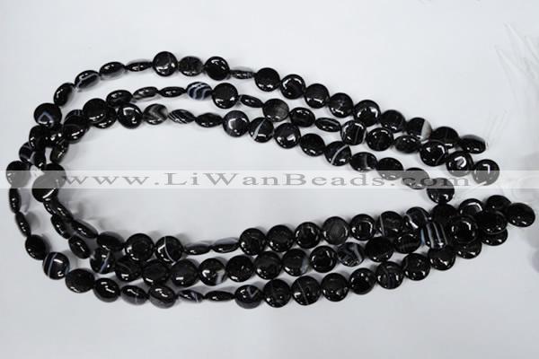 CAG2991 15.5 inches 10mm flat round black line agate beads