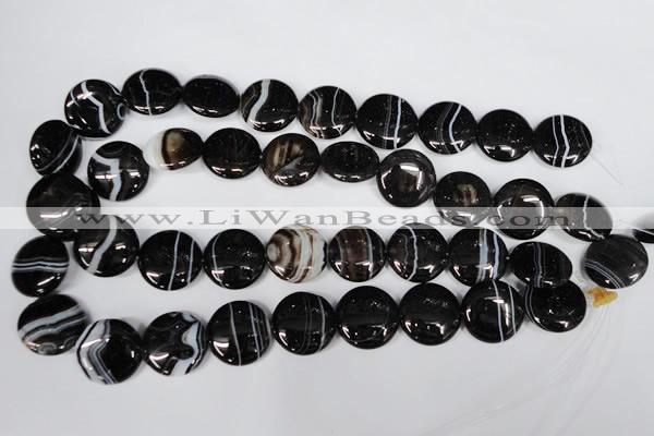 CAG2996 15.5 inches 20mm flat round black line agate beads