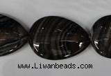 CAG3060 15.5 inches 22*30mm flat teardrop black line agate beads