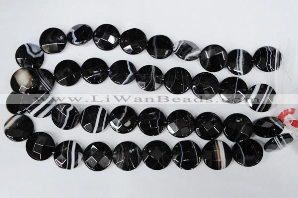 CAG3075 15.5 inches 18mm faceted coin black line agate beads