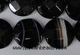 CAG3076 15.5 inches 20mm faceted coin black line agate beads