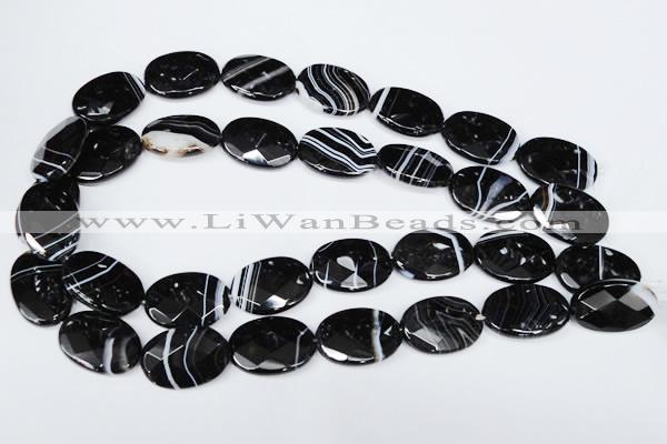 CAG3084 15.5 inches 18*25mm faceted oval black line agate beads