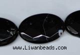 CAG3085 15.5 inches 20*30mm faceted oval black line agate beads