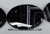 CAG3088 15.5 inches 30*40mm faceted oval black line agate beads