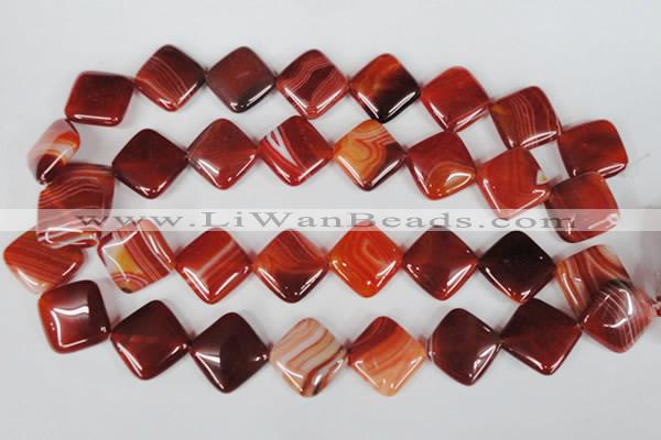 CAG3236 15.5 inches 20*20mm diamond red line agate beads