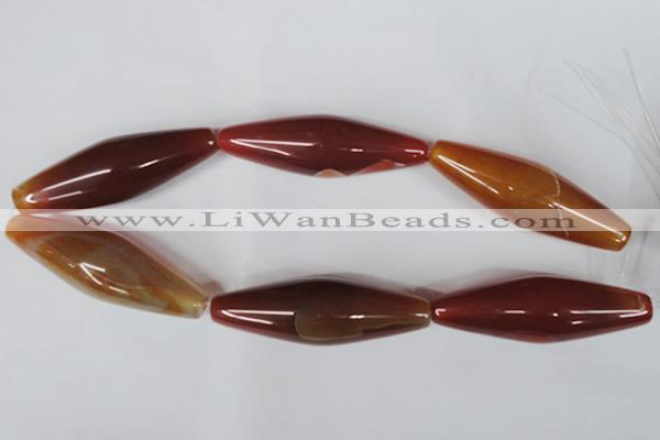 CAG3278 15.5 inches 20*60mm rice red line agate beads