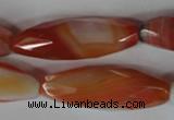 CAG3280 15.5 inches 13*40mm faceted rice red line agate beads