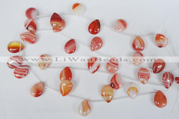 CAG3287 Top-drilled 15*20mm flat teardrop red line agate beads