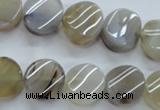 CAG3314 15.5 inches 14mm twisted coin natural grey agate beads