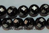 CAG3354 15.5 inches 12mm carved round black agate beads wholesale