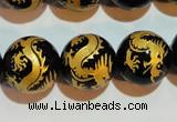 CAG3383 15.5 inches 16mm carved round black agate beads wholesale