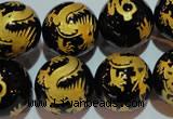 CAG3384 15.5 inches 18mm carved round black agate beads wholesale