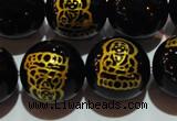 CAG3387 15.5 inches 14mm carved round black agate beads wholesale