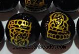 CAG3388 15.5 inches 16mm carved round black agate beads wholesale