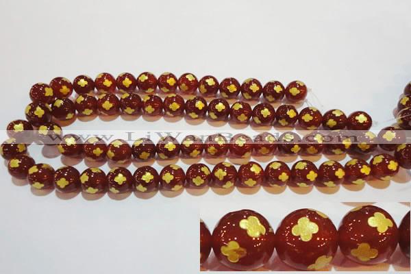 CAG3396 15.5 inches 12mm carved round red agate beads wholesale