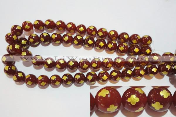 CAG3397 15.5 inches 14mm carved round red agate beads wholesale