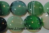 CAG3455 15.5 inches 18mm flat round green line agate beads