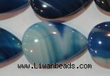 CAG3473 15.5 inches 20*30mm flat teardrop blue line agate beads