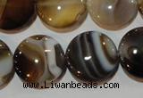 CAG3505 15.5 inches 20mm flat round brown line agate beads