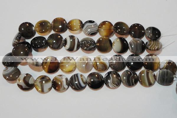 CAG3505 15.5 inches 20mm flat round brown line agate beads