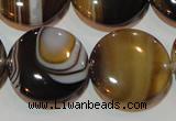 CAG3506 15.5 inches 25mm flat round brown line agate beads