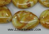 CAG3630 15.5 inches 22*30mm flat teardrop yellow crazy lace agate beads