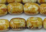 CAG3638 15.5 inches 15*20mm drum yellow crazy lace agate beads