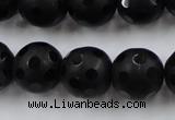 CAG3674 15.5 inches 14mm carved round matte black agate beads