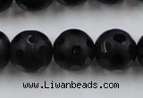 CAG3675 15.5 inches 16mm carved round matte black agate beads