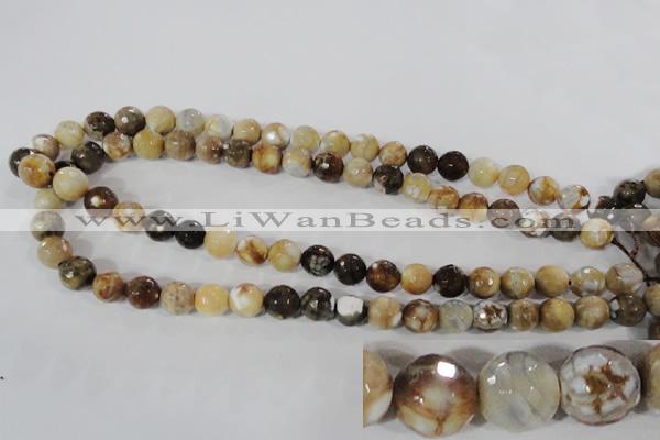 CAG3862 15.5 inches 8mm faceted round fire crackle agate beads