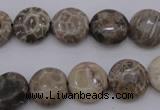 CAG3905 15.5 inches 12mm flat round chrysanthemum agate beads