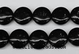 CAG4012 15.5 inches 14mm flat round black agate beads