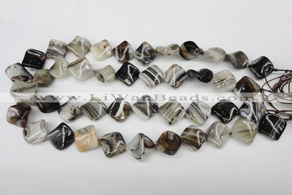 CAG4040 15.5 inches 15*15mm twisted diamond black agate beads