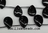 CAG4042 Top-drilled 10*14mm flat teardrop black agate beads