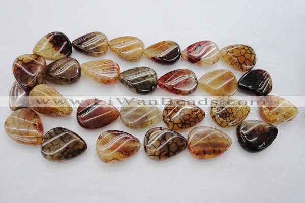 CAG4099 15.5 inches 22*30mm twisted flat teardrop dragon veins agate beads