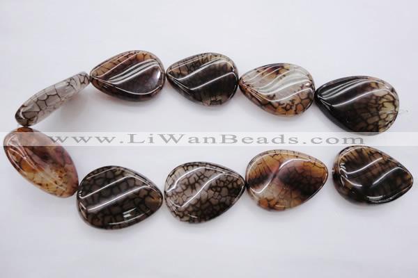 CAG4101 15.5 inches 30*40mm twisted flat teardrop dragon veins agate beads