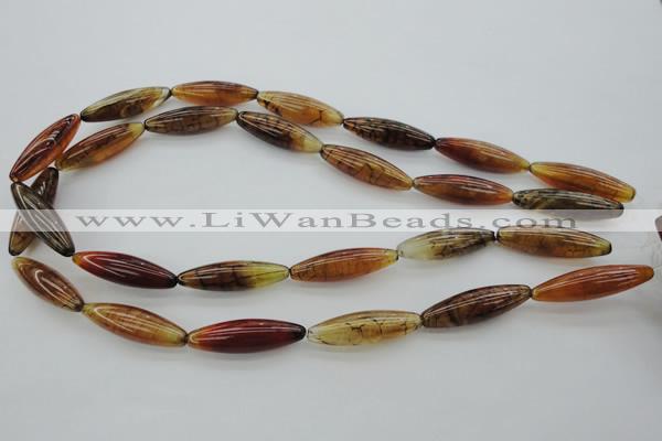 CAG4128 15.5 inches 8*30mm rice dragon veins agate beads